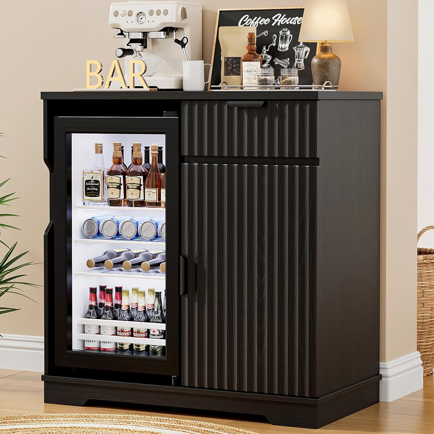 Home Bar And Fridge - Meuble bar à café cannelé avec