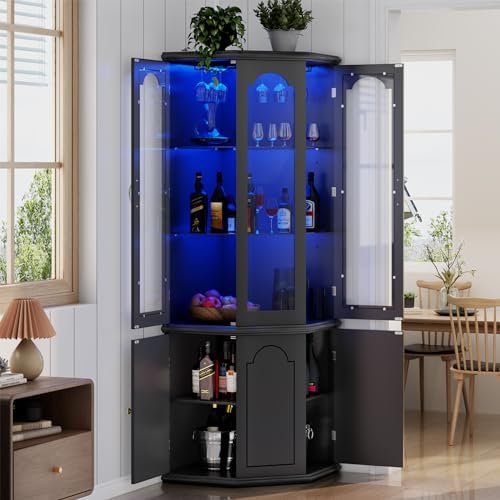 Home Bar And Cabinet - Meuble bar d'angle avec éclairage LED,